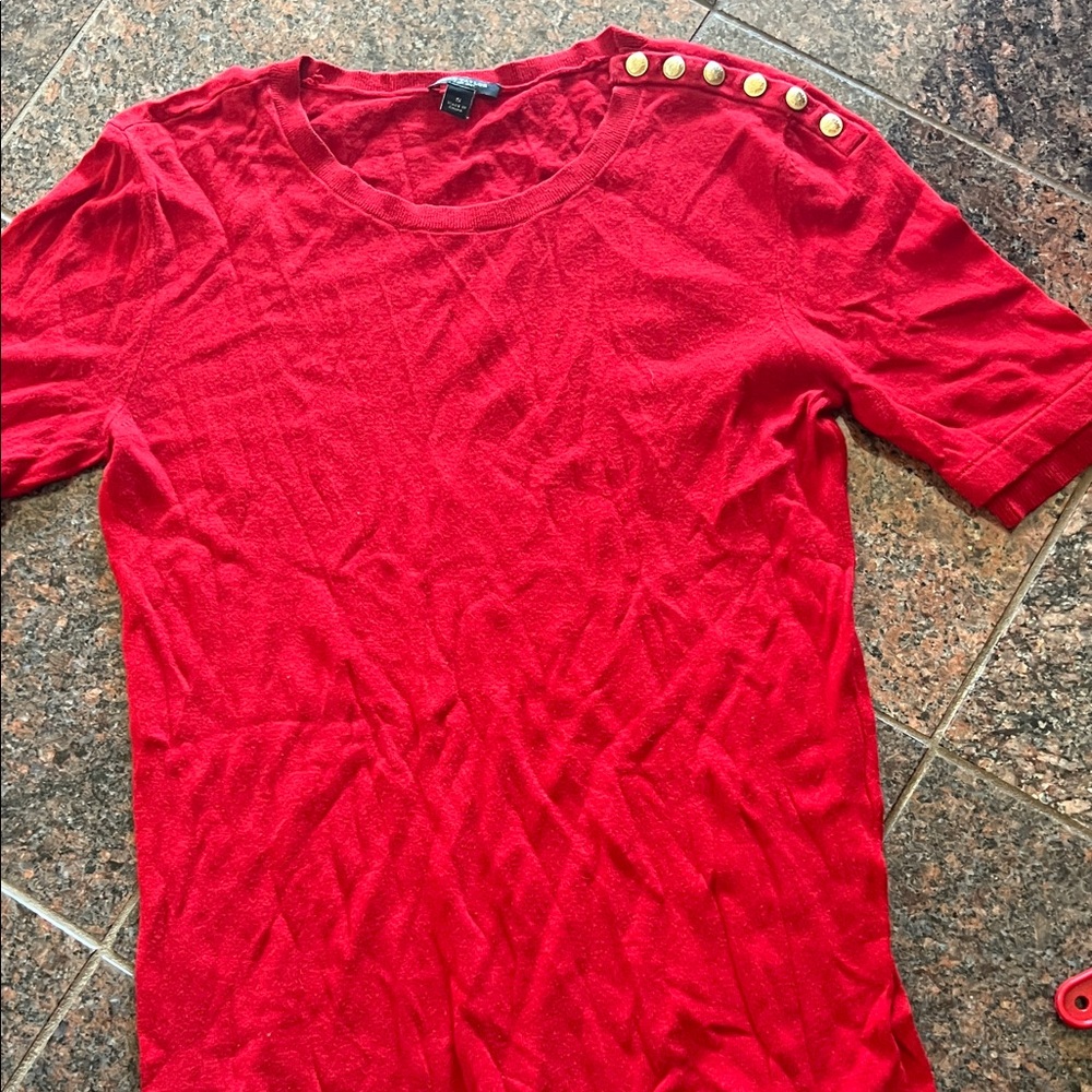 Ann Taylor Red Short Sleeve Tee with Gold Accents